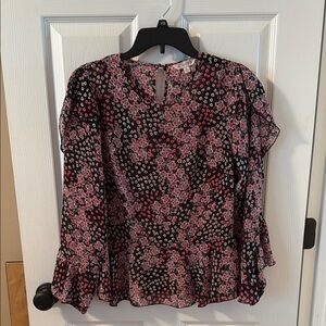 Nanette Lepore Pink and Black Flutter Sleeve Blouse